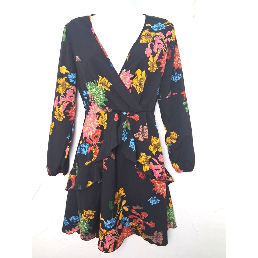 Floral Mini Dress Size Small Ruffle Trim Fairy Grunge Whimsigoth Feminine Girly - Picture 1 of 12